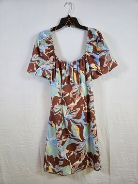 Brown Floral Empire Waist/Baby Doll Mini Dress